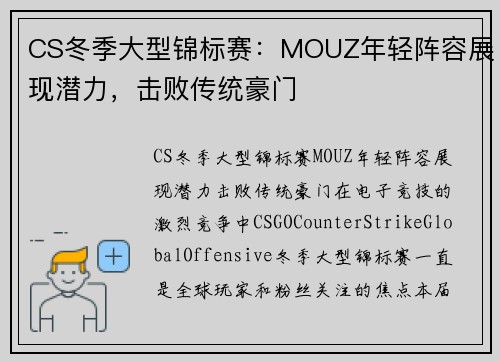 CS冬季大型锦标赛：MOUZ年轻阵容展现潜力，击败传统豪门
