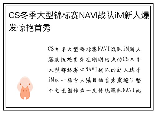CS冬季大型锦标赛NAVI战队iM新人爆发惊艳首秀