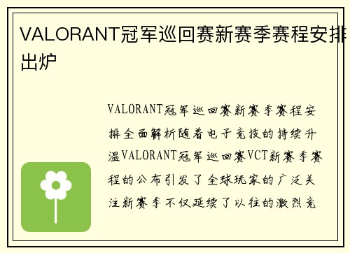 VALORANT冠军巡回赛新赛季赛程安排出炉