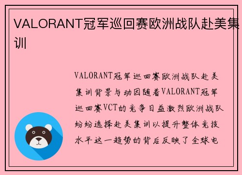 VALORANT冠军巡回赛欧洲战队赴美集训