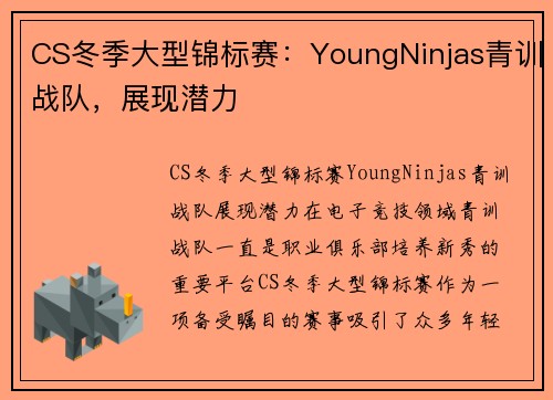 CS冬季大型锦标赛：YoungNinjas青训战队，展现潜力