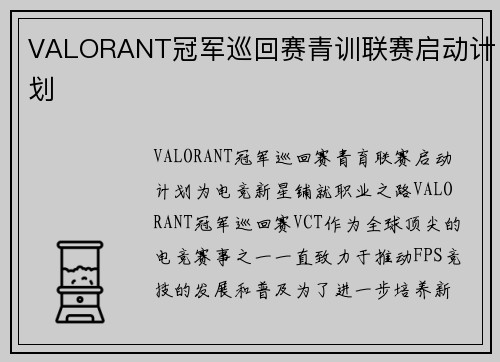 VALORANT冠军巡回赛青训联赛启动计划